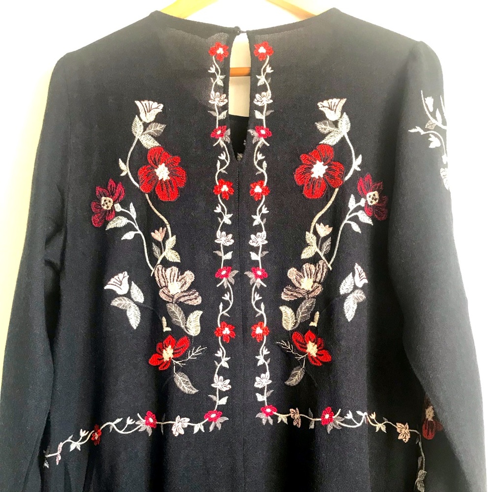 Zara Black Floral Embroidered Long-Sleeve Tunic Dress - Picture 9 of 15